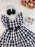 Vestido Infantil Xadrez Preto e Branco Broche de Lacinhos - loja online