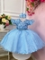 Vestido Infantil Azul C/ Renda Jardim das Boroboletas Luxo