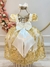 Vestido Infantil Marfim Com Renda Realeza Dourada e Pérolas na internet