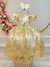 Vestido Infantil Marfim Com Renda Realeza Dourada e Pérolas