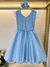Vestido Infantil Azul Claro C/ Renda Strass e Pérolas Damas