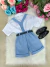Conjunto Social Camisa Shorts Suspensório Azul Serenity - Sol Kids