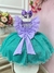 Vestido Infantil Pequena Sereia Ariel Busto C/ Babados Strass - Sol Kids