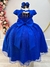 Vestido Infantil Longo Azul Royal Busto Nervura Festas Damas - Sol Kids