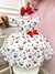 Vestido Infantil Branco Estampa Cereja C/ Broche Luxo Festas - comprar online