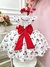 Vestido Infantil Branco Estampa Cereja C/ Broche Luxo Festas - Sol Kids