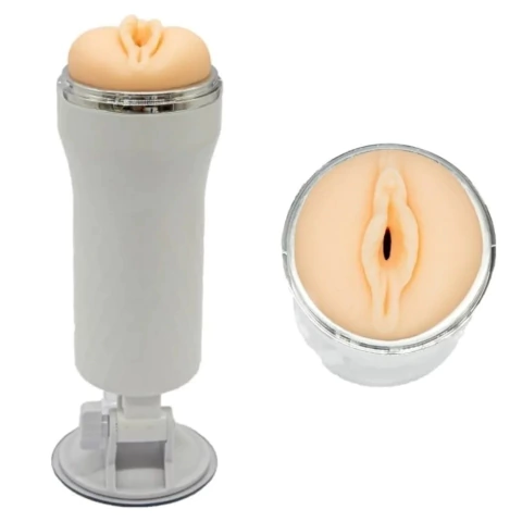 Masturbador masculino con diseño de vagina, color piel, con copa de succión.