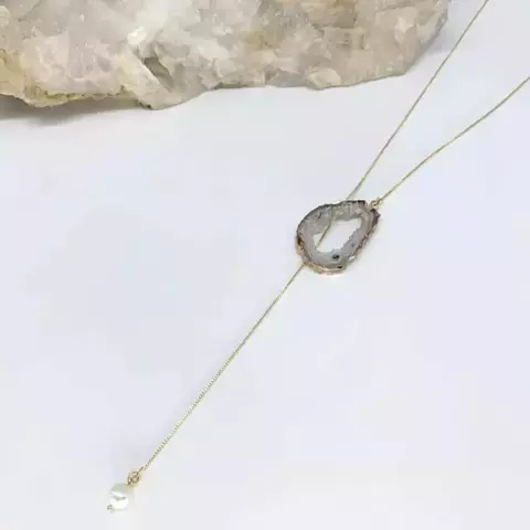Colar Gravatinha Ágata com Pedra Natural - comprar online