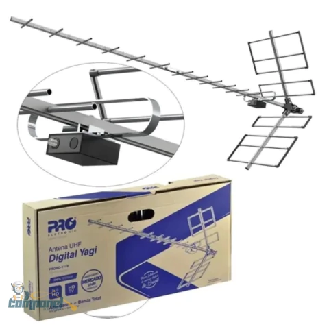 Antena uhf digital yagi prohd-1100 ganho 14dbi 20 elementos alcance até 60km - comprar online