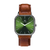 Relógio Quadrado Minimalista Austin Verde Silver Pulseira de Couro Marrom 40mm