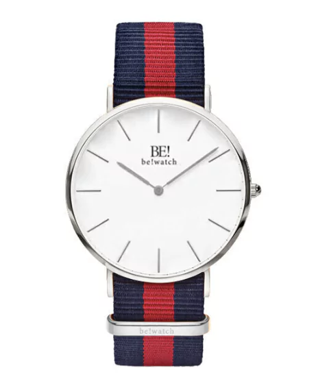 Relógio Minimalista Oxi Silver Pulseira de Nylon Nato Azul e Vermelho 40mm Aço Inoxidável banhado a titânio