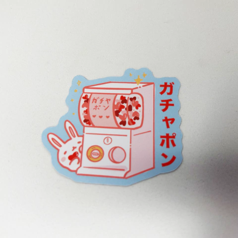 Adesivo Individual de Gachapon e coelho fofo - Dia dos Namorados