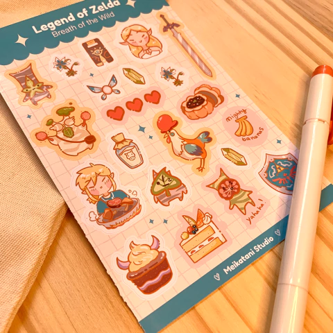 Cartela de adesivos do jogo Zelda Breath of the Wild