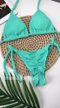 Conjunto Lacinho Empina Bumbum Verde Água Texturizado
