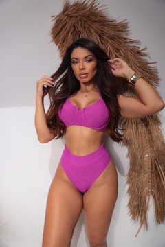Conjunto Meia Taça Hot Pant Beterraba Texturizado