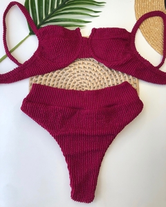 Imagem do Conjunto Meia Taça Hot Pant Vinho Texturizado