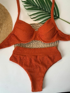 Conjunto Meia Taça Hot Pant Laranja Terracota Texturizado - loja online