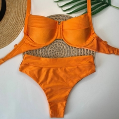 Conjunto Meia Taça Hot Pant Laranja Tangerina Canelado - comprar online