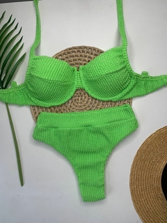 Conjunto Meia Taça Hot Pant Verde Abacate Texturizado
