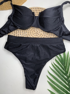 Conjunto Meia Taça Hot Pant Preto Canelado - comprar online