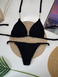 Biquíni Tanga Corrente Preto Texturizado