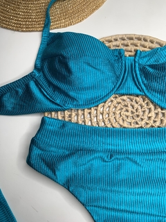 Conjunto Meia Taça Hot Pant Azul Piscina Canelado - comprar online