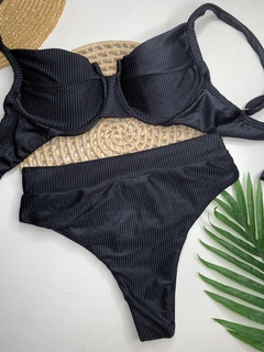 Imagem do Conjunto Meia Taça Hot Pant Preto Canelado