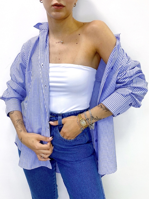Camisa Oversized listrada - azul
