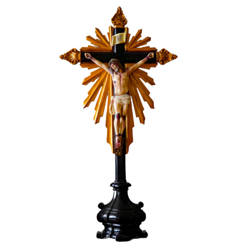 Cruz Barroca De Mesa 85 Cm Com Cristo Policromado
