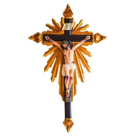 Cruz Barroca De Parede Com Resplandor Grande 74 Cm
