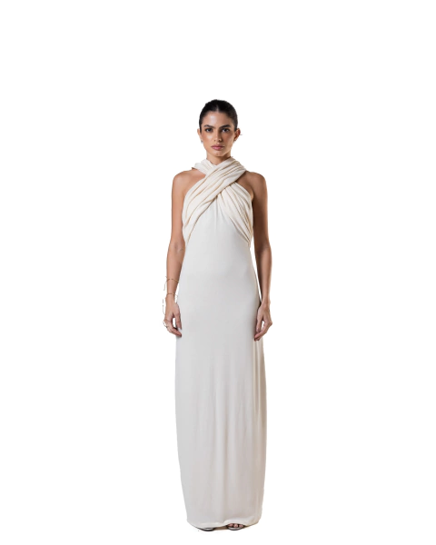 Vestido longo - tricot - Creme - Goddess