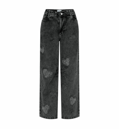 Calça jeans - Hearts - preta - PRÉ-VENDA