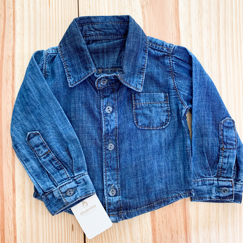 Camisa manga longa jeans com bolso