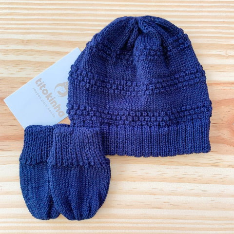 Touca e luva básica azul marinho