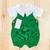 Romper jardineira pipoca verde + body golinha