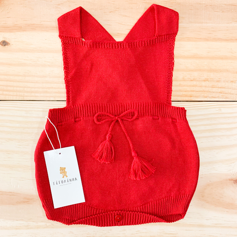 Romper Jardineira pompom vermelho Tricot