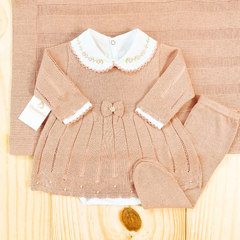Saída maternidade tricot 4 peças coração rose