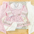 Saída maternidade tricot 4 peças três laços rosa e cinza na internet