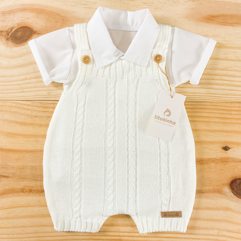 Macacão jardineira branco + body camisa