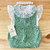 Romper Jardineira pompom verde Tricot + Body rendado + Faixinha