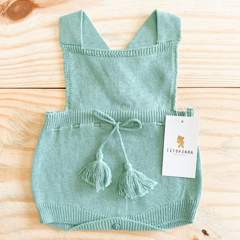 Romper Jardineira pompom verde Tricot