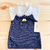 Vestido margarida tricot azul marinho + body guippir + faixinha