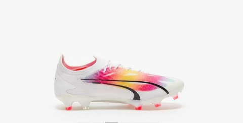Chuteira Puma Ultra Ultimate FG - Branco e Laranja Colors