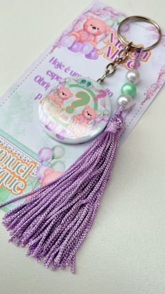 CHAVEIRO CHÁ REVELAÇÃO - VERDE E LILÁS -  PAPELARIA PERSONALIZADA - AMORCOMDETALHES