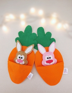 Cenoura Surpresa de Páscoa. (Kit com 3 cenouras e coelhinhos)