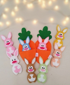 Cenoura Surpresa de Páscoa. (Kit com 3 cenouras e coelhinhos)
