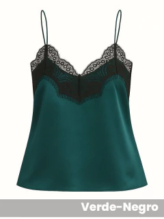 Imagen de Musculosa lencera de satén elastizado con bretel elástico fino (77A008)