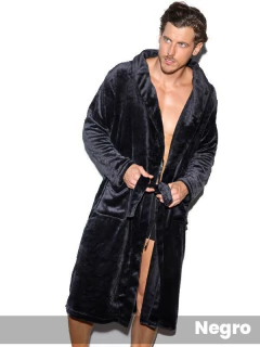 Bata aterciopelada con cuello smoking con bolsillos y lazo (29300)