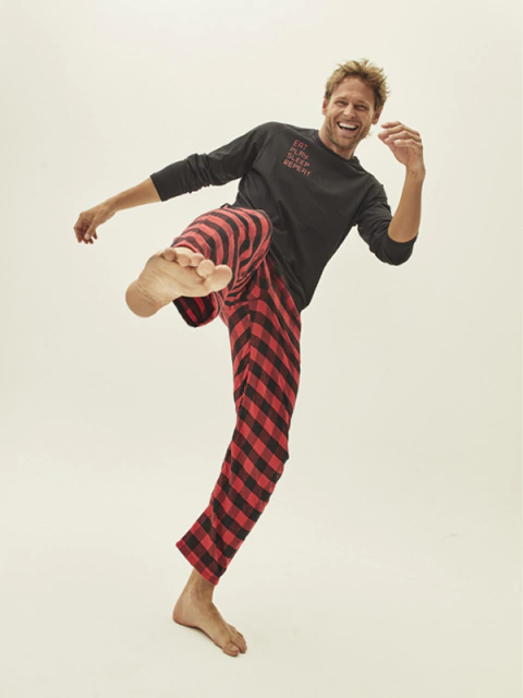 Pijama a cuadros, dos piezas de jersey con estampa y viyela, pantalon con bolsillos laterales y tras (298047)