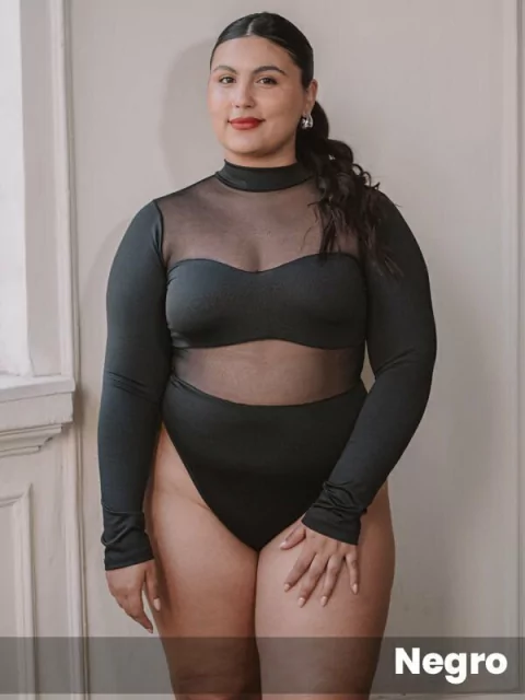 Body manga larga recortes microfibra y tul/lyc (775060) - comprar online